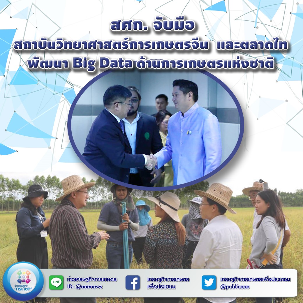 สศก. จับมือสถาบันวิทยาศาสตร์การเกษตรจีน  และตลาดไท พัฒนา Big Data ด้านการเกษตรแห่งชาติ