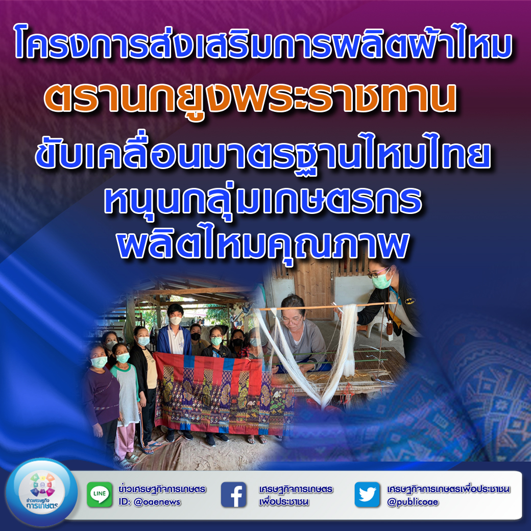 โครงการส่งเสริมการผลิตผ้าไหมตรานกยูงพระราชทาน ขับเคลื่อนมาตรฐานไหมไทย หนุนกลุ่ม เกษตรกรผลิตไหมคุณภาพ