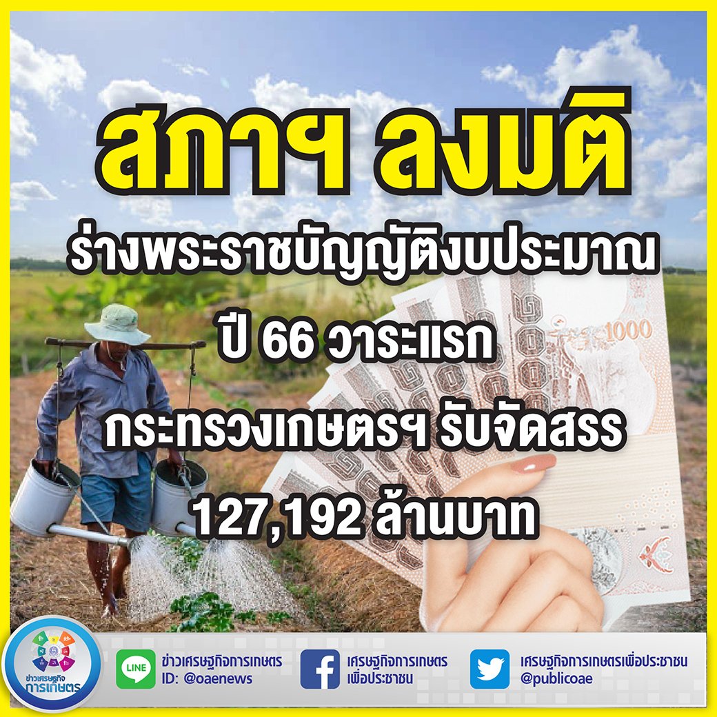 สภาฯ ลงมติ ร่างพระราชบัญญัติงบประมาณ ปี 66 วาระแรก กระทรวงเกษตรฯ  รับจัดสรร 127,192 ล้านบาท