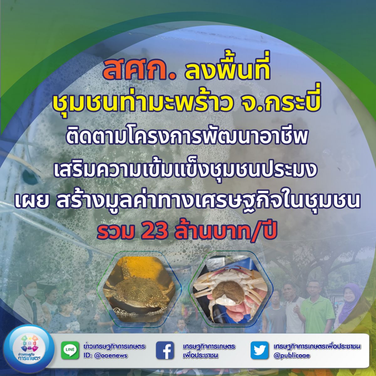 สศก. ลงพื้นที่ชุมชนท่ามะพร้าว จ.กระบี่ ติดตามโครงการพัฒนาอาชีพเสริมความเข้มแข็งชุมชนประมง  เผย สร้างมูลค่าทางเศรษฐกิจในชุมชนรวม 23 ล้านบาท/ปี