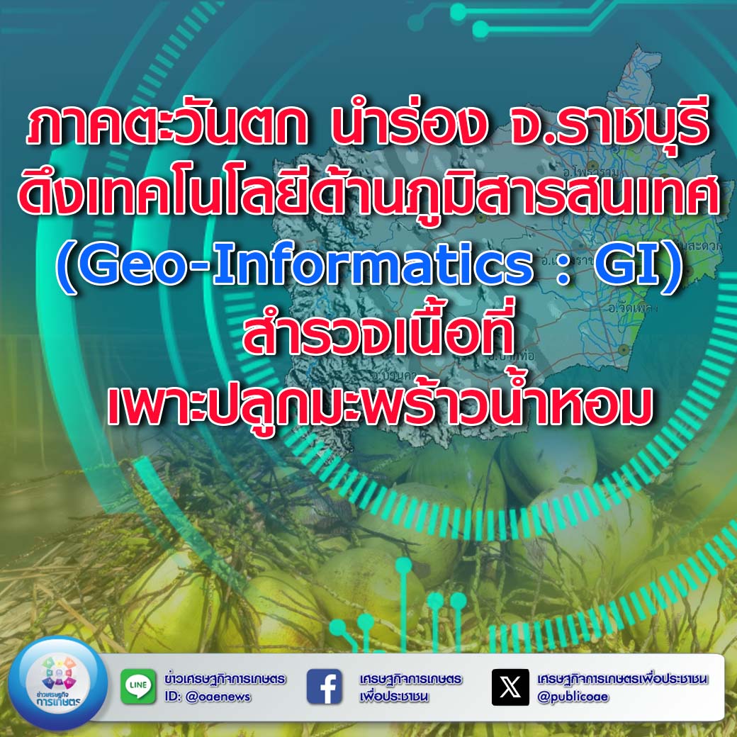 ภาคตะวันตก นำร่อง จ.ราชบุรี ดึงเทคโนโลยีด้านภูมิสารสนเทศ (Geo-Informatics : GI)  สำรวจเนื้อที่เพาะปลูกมะพร้าวน้ำหอม